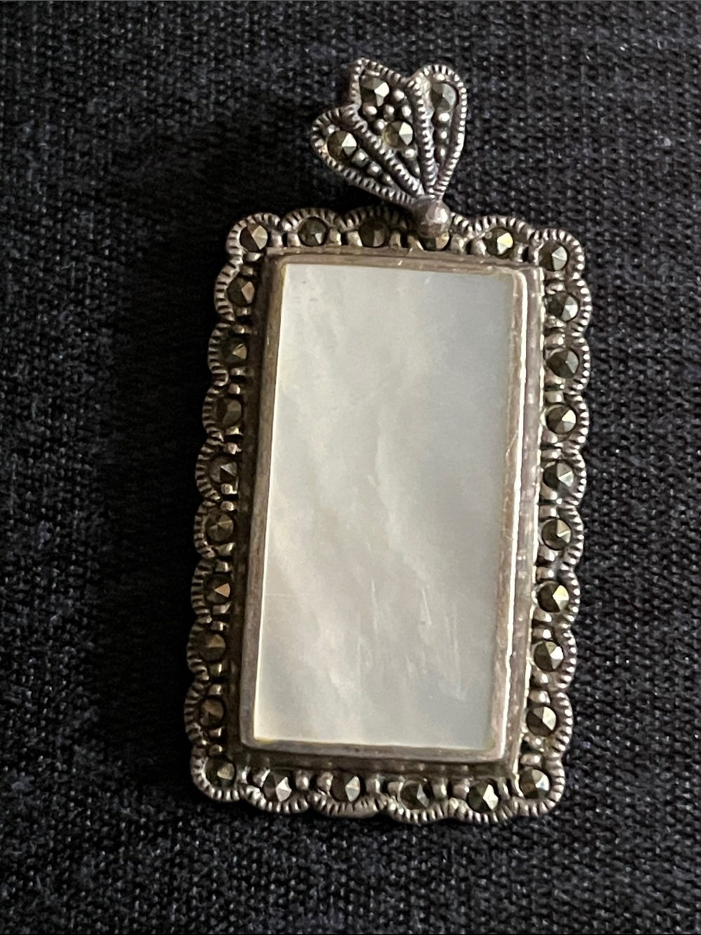 Silver-Tone Mother of Pearl Rectangular Pendant Necklace